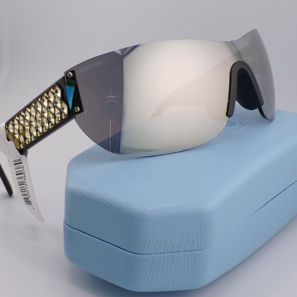 Swarovski Crystal Detail Mirrored Rimless Shield, Lightweight Wraparound SK0364 main image 5